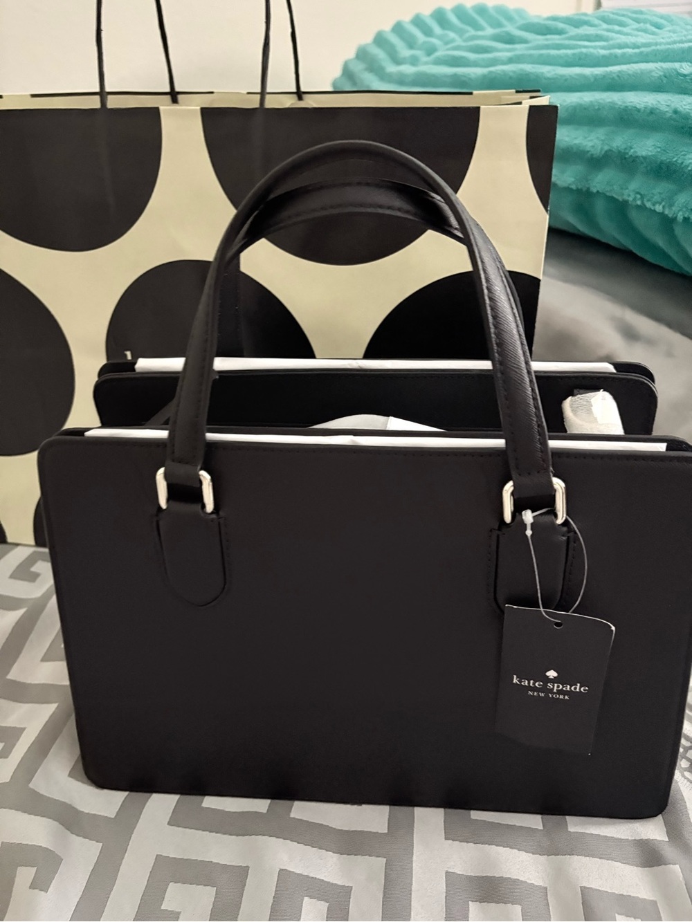 kate spade Black Structured Leather Satchel with Double Top Handles - Picture 3 of 3